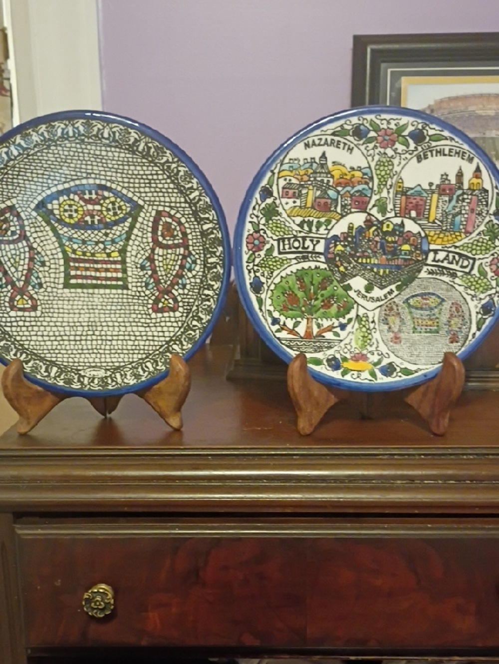 Hand-Painted Ceramic Decorative Plate - Blue Multicolor Holy Land Motif